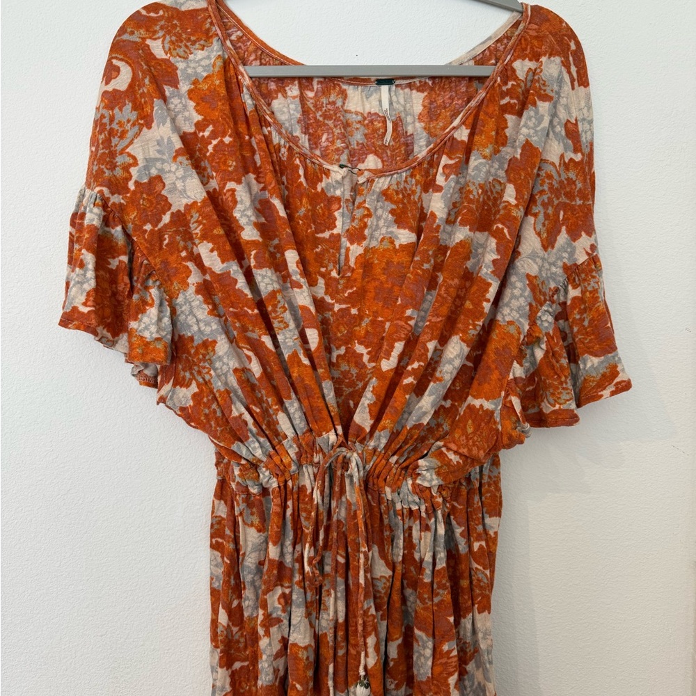 Free People Orange Floral Boho Top